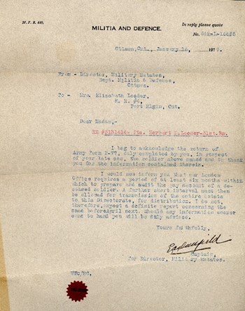 Militia and Defence Letter, Jan. 1919